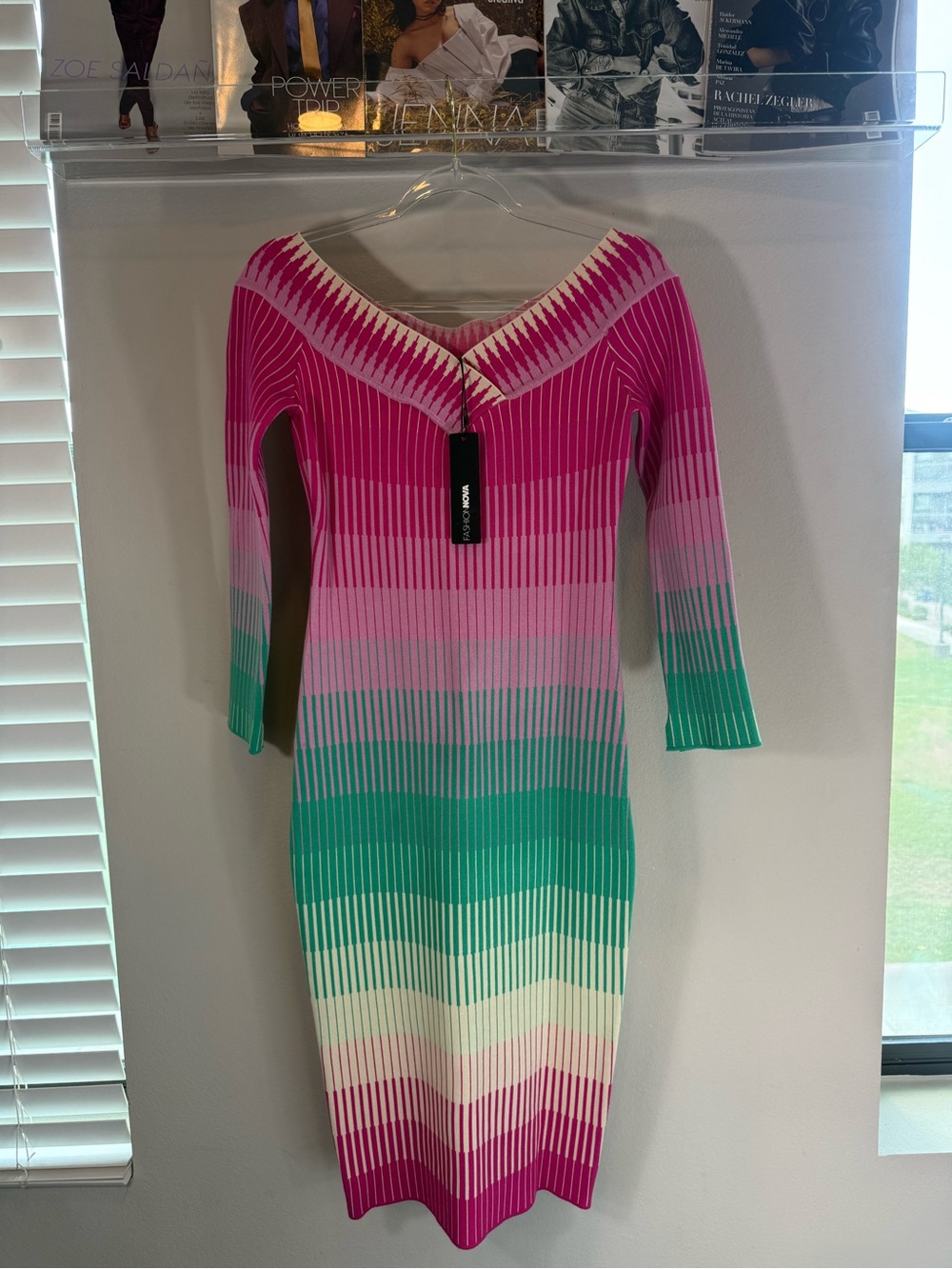 Vibrant Ombre Ribbed Knit Dress - Pink & Green